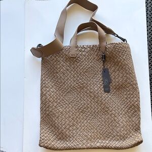 Braided Leather Tote in Warm Camel